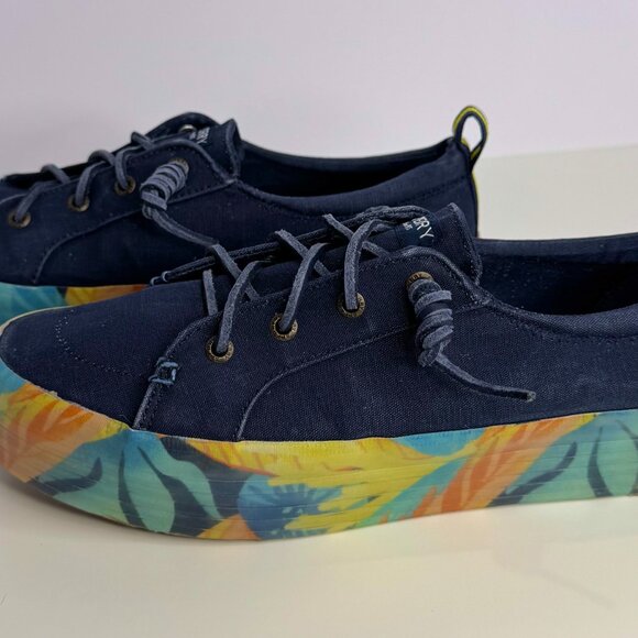 Womens 9.5 Sperry Crest Vibe Navy/Coral Floral Tropical Platform Slip On Sneaker - Picture 3 of 8